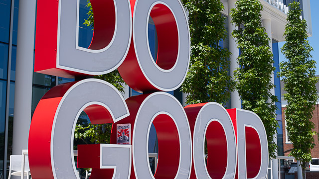 The Do Good sign outside of Thurgood Marshall Hall at UMD